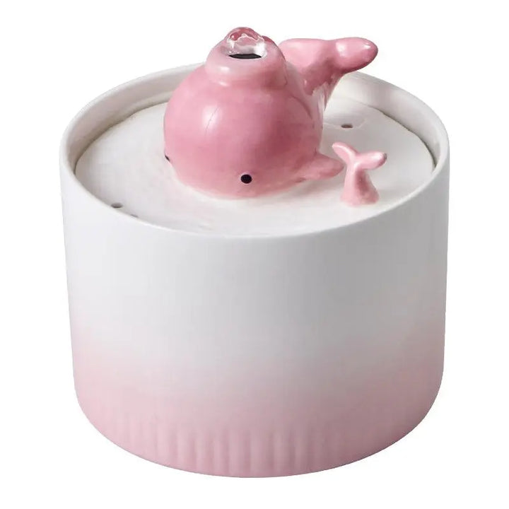 Little Whale Ceramic Cat Water Fountain with cute whale spout, designed to encourage pets to drink more water