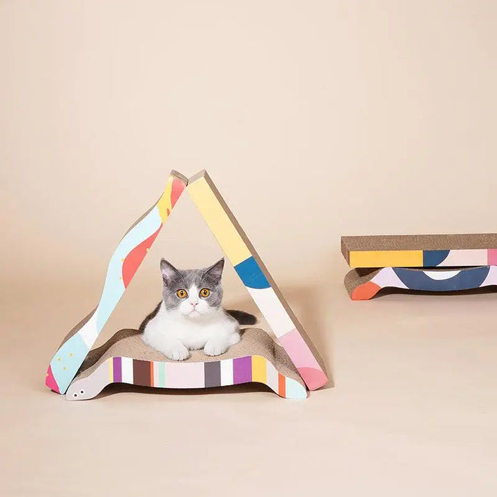 Memphis cat scratching board with high-saturation abstract design and double-sided use