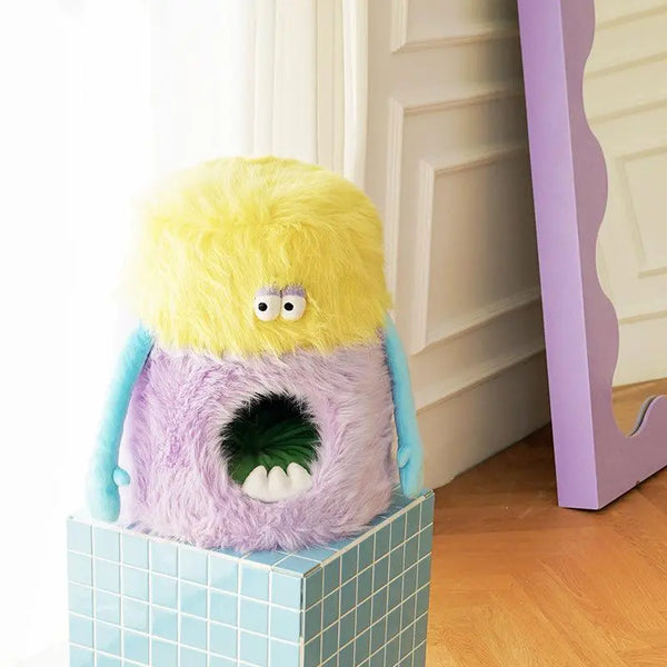 "Monster Pet Stool - Colorful cat house with soft plush fabric, ideal for pet play and rest.