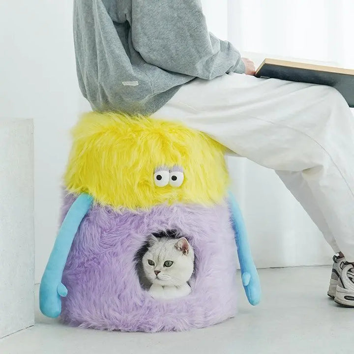 "Monster Pet Stool - Colorful cat house with soft plush fabric, ideal for pet play and rest.