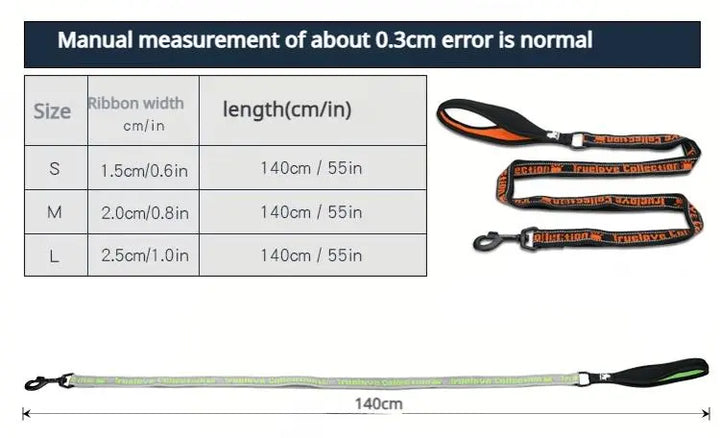 Durable reflective dog leash during a walk for enhanced safetyEdited Alt Text: Reflective dog leash providing safety during a walk.