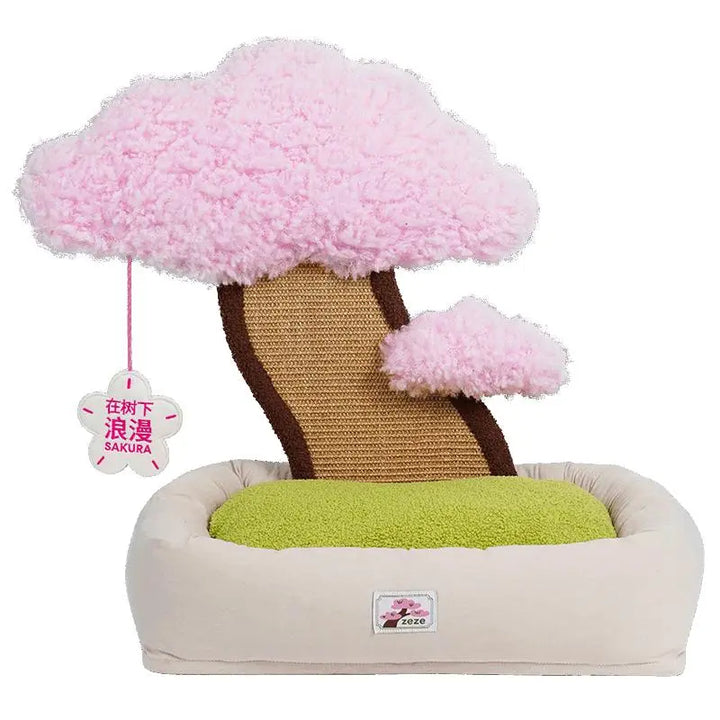 Stylish Pot Plant Cat Bed with cherry blossom design, offering comfort and play space for cats.