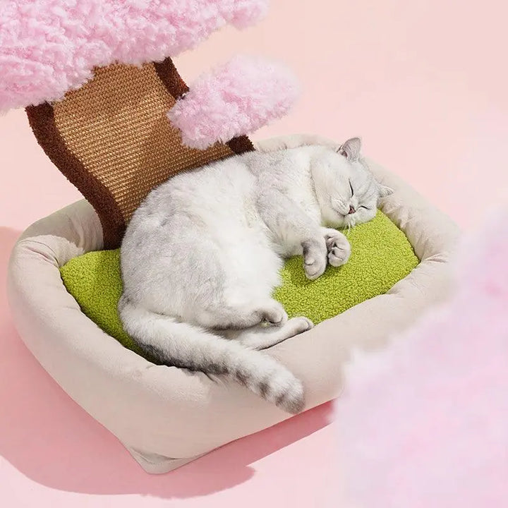 Stylish Pot Plant Cat Bed with cherry blossom design, offering comfort and play space for cats.