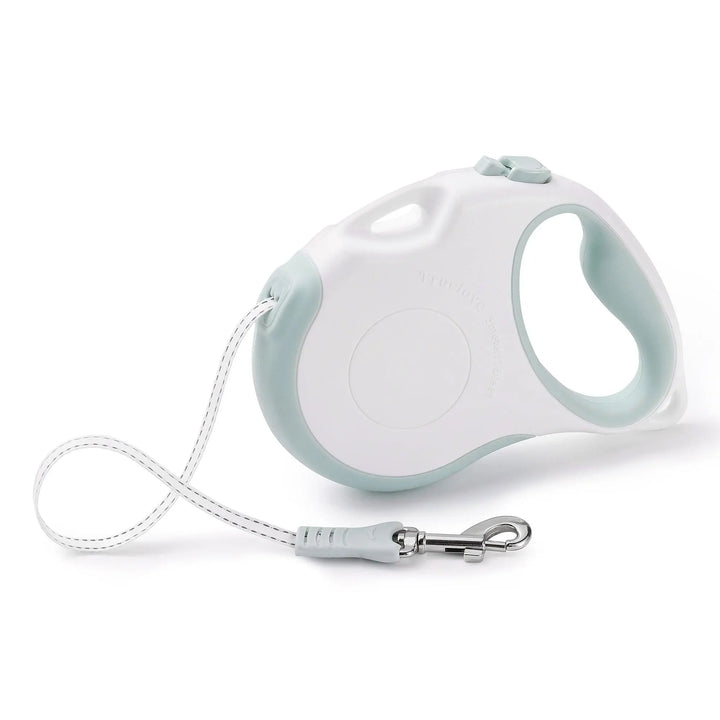 Retractable dog leash with durable build, ergonomic handle, and extra shoulder strap for hands-free control.