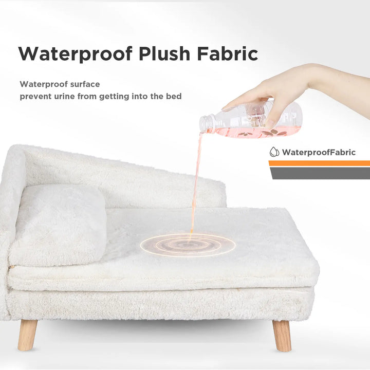 Waterproof Plush Elevated Cat Lounge Sofa with Solid Wood Legs & Cushion - Gabby Whale