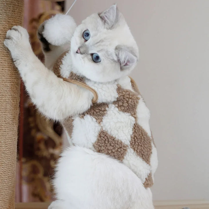 Fashionable Plaid Cat Coat | Fleece Winter Outfit - Gabby Whale