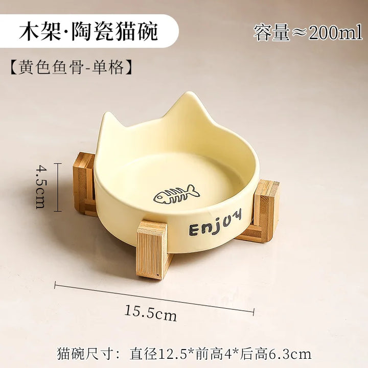 Ceramic Single/Double Cat Bowl |Bamboo Stand |Perfect for Your Furry Friend! - Gabby Whale