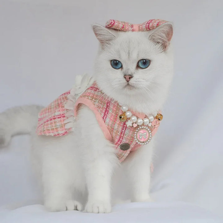 Cute Cat Skirt & Pearl Necklace Set | Party Outfit for Kittens - Gabby Whale