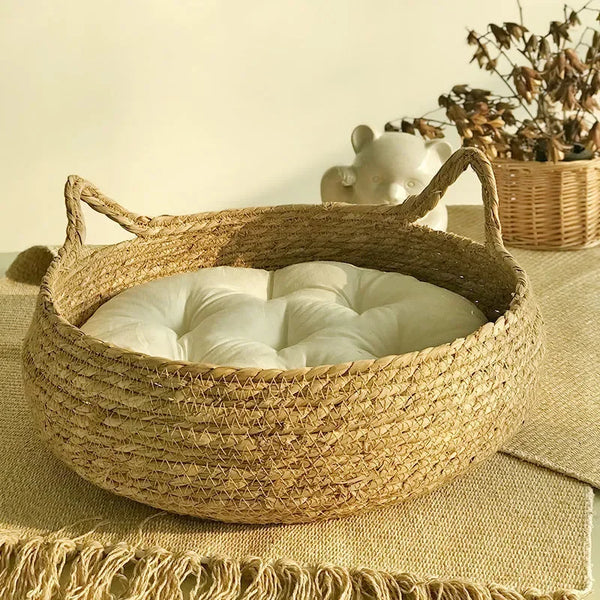Handmade Woven Rattan Cat Bed - Gabby Whale