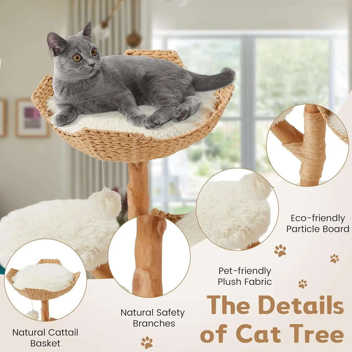 Multi-Level Cat Tree Tower | Natural Sisal Rope, Cozy Condos, and Hand-Woven Baskets - Gabby Whale