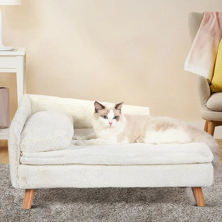 Waterproof Plush Elevated Cat Lounge Sofa with Solid Wood Legs & Cushion - Gabby Whale