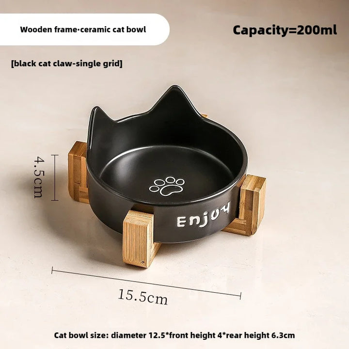 Ceramic Single/Double Cat Bowl |Bamboo Stand |Perfect for Your Furry Friend! - Gabby Whale