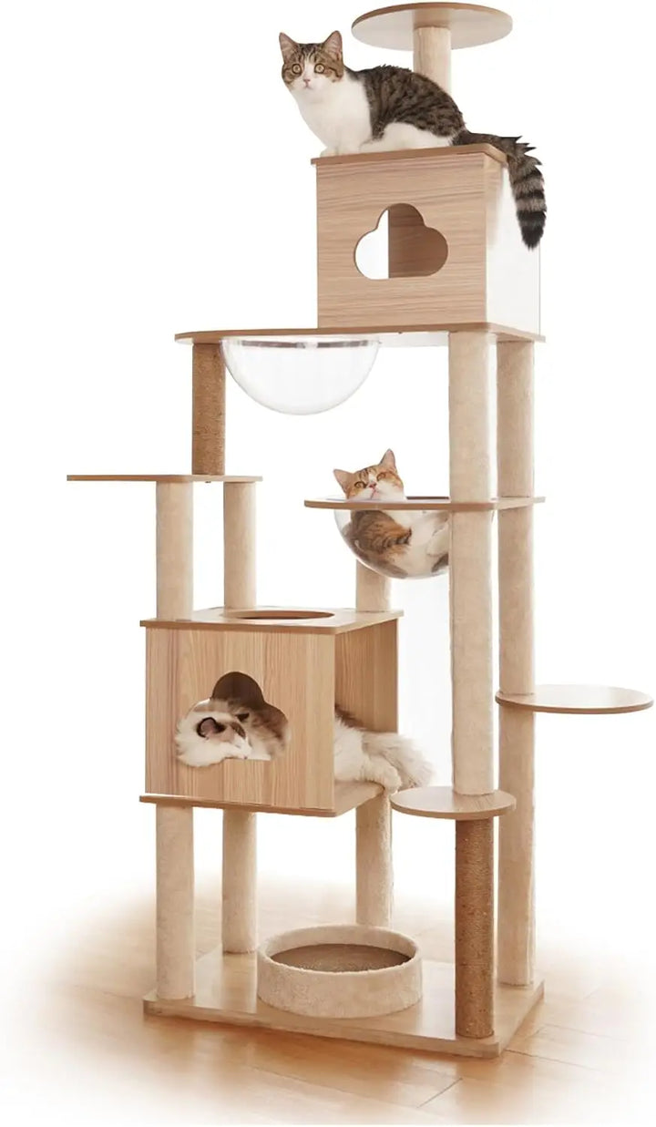 Wooden Cat Tree Tower with Space Capsules - Gabby Whale