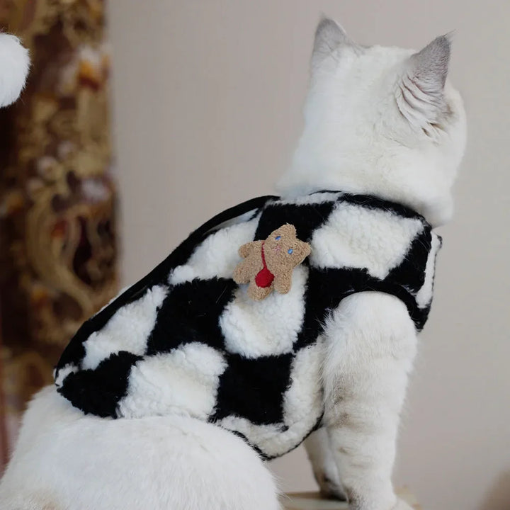 Fashionable Plaid Cat Coat | Fleece Winter Outfit - Gabby Whale