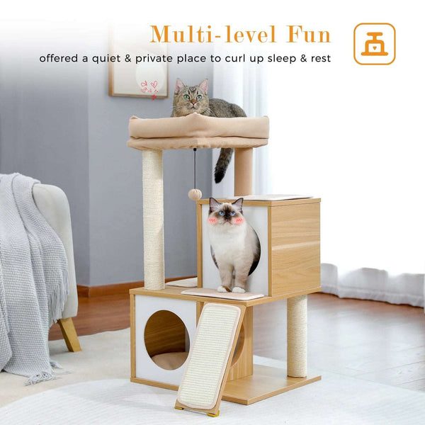 Wooden Cat Tower with Double Condos