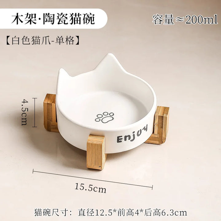 Ceramic Single/Double Cat Bowl |Bamboo Stand |Perfect for Your Furry Friend! - Gabby Whale