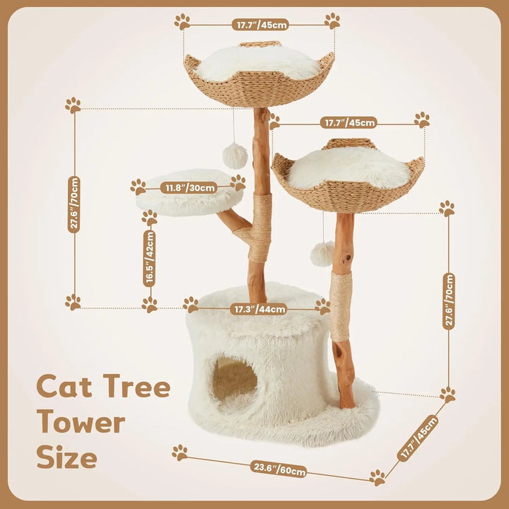 Multi-Level Cat Tree Tower | Natural Sisal Rope, Cozy Condos, and Hand-Woven Baskets - Gabby Whale