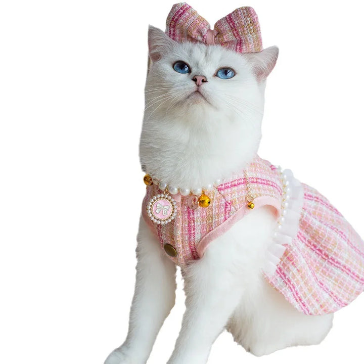 Cute Cat Skirt & Pearl Necklace Set | Party Outfit for Kittens - Gabby Whale