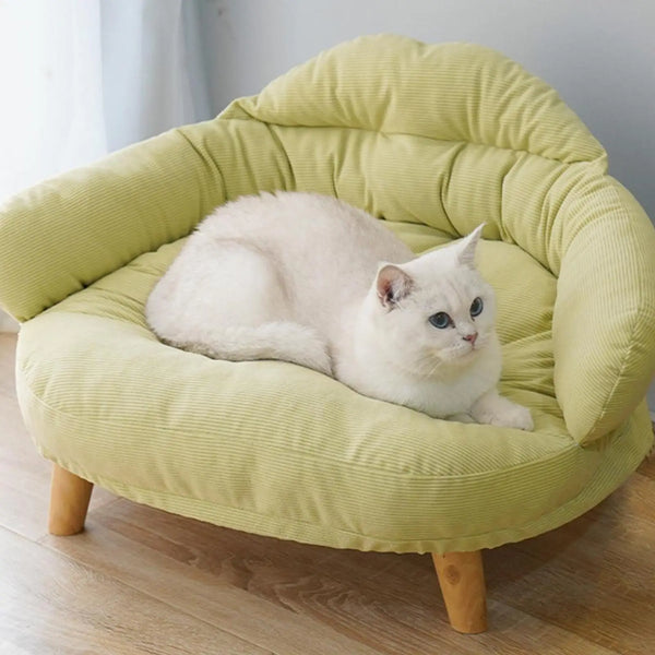 Comfortable Cat Couch with Wooden Legs | Plush Pet Sofa Bed - Gabby Whale