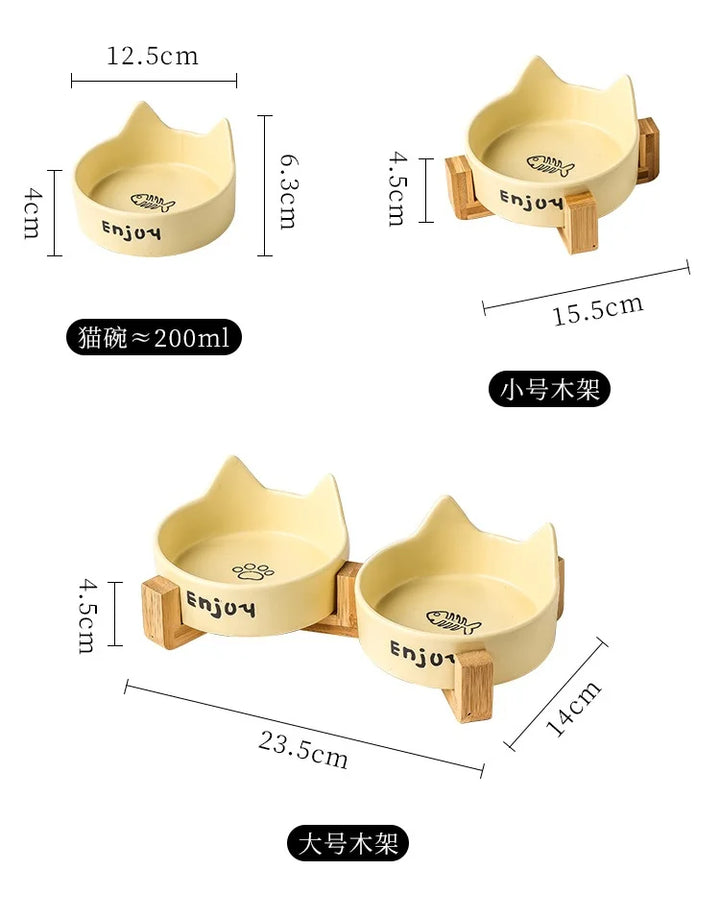 Ceramic Single/Double Cat Bowl |Bamboo Stand |Perfect for Your Furry Friend! - Gabby Whale