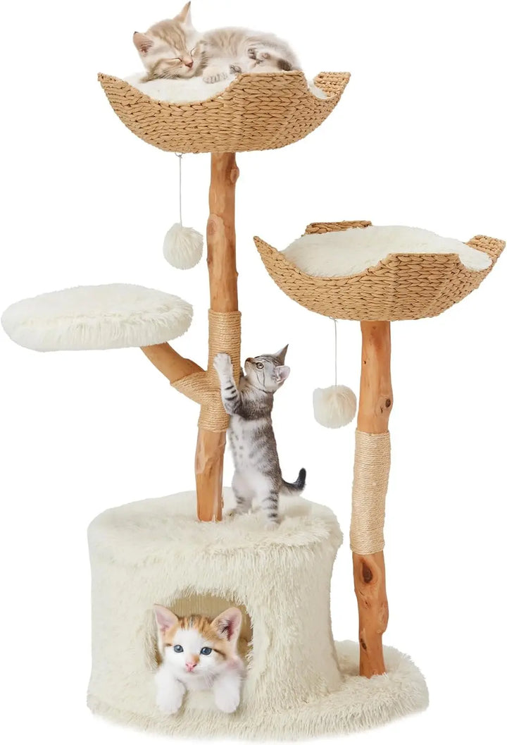 Multi-Level Cat Tree Tower | Natural Sisal Rope, Cozy Condos, and Hand-Woven Baskets - Gabby Whale