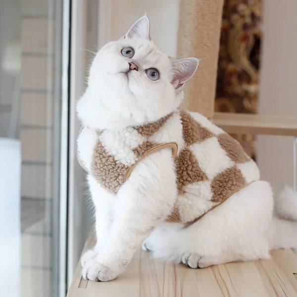 Fashionable Plaid Cat Coat | Fleece Winter Outfit - Gabby Whale