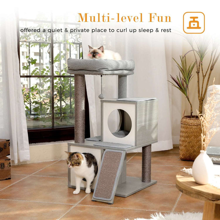 Wooden Cat Tower | Stylish Multi-Level Design - Gabby Whale