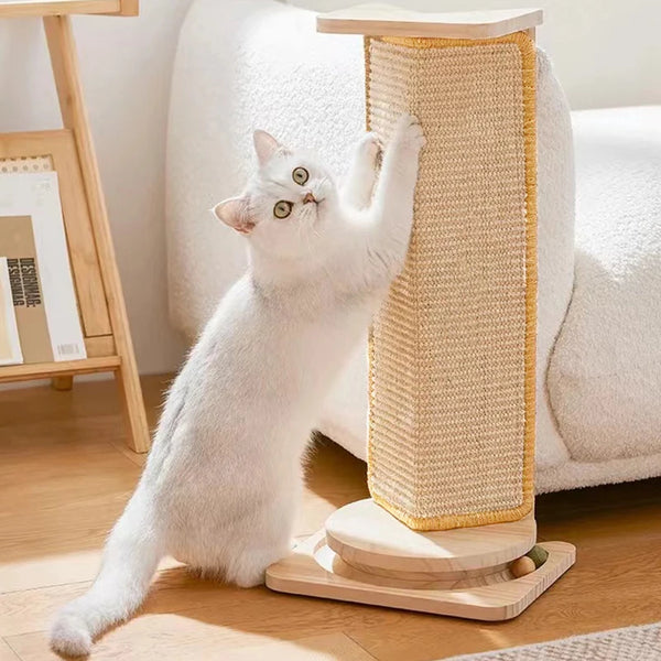Natural sisal cat scratcher mat laid flat on floor to prevent furniture scratching