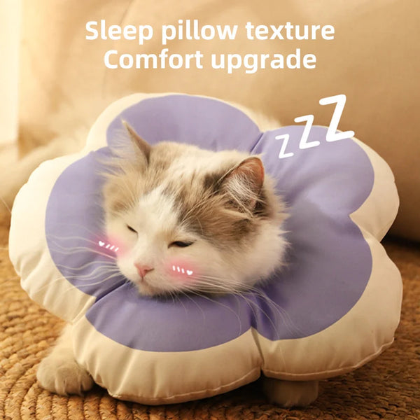 Soft Cotton Flower Cat Recovery Collar | Cute Elizabethan E-Cone for Surgery, Anti-Bite & Adjustable Neck Cover