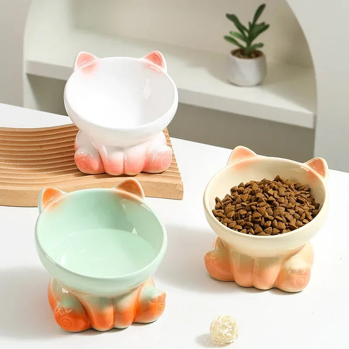 Ceramic Cat Bowl |Elevated Design for Better Posture - Gabby Whale