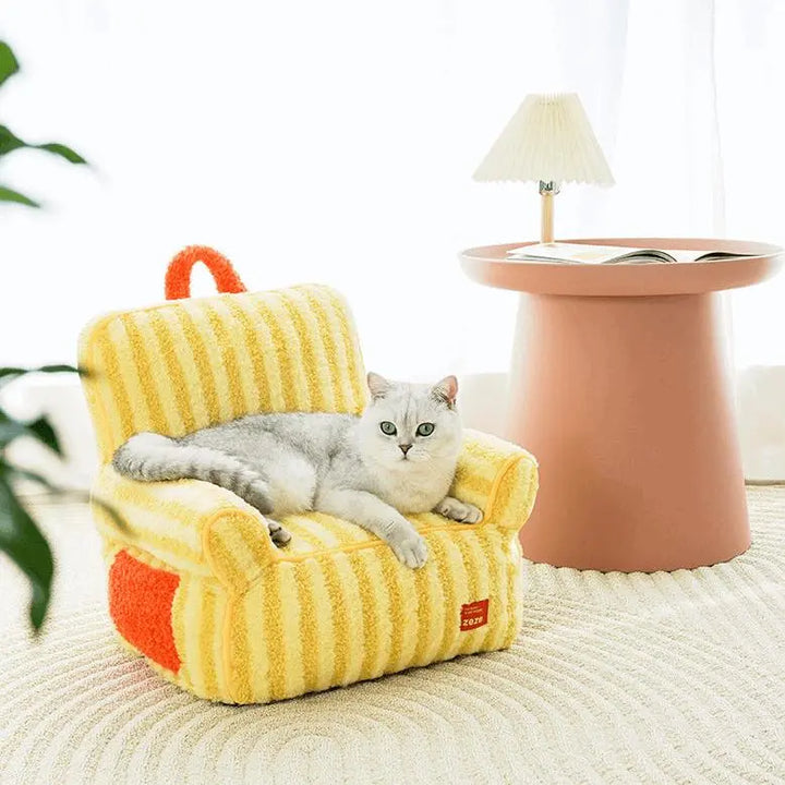 Stripe Soft Plush Pet Sofa - Cat Couch in Vibrant Yellow and Purple