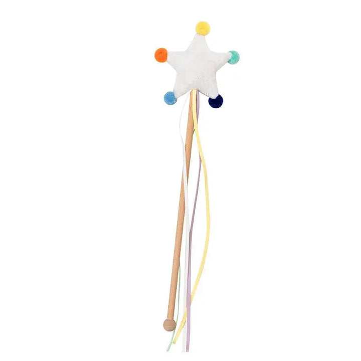 Starry Sky Cat Wand Toy with shimmering ribbons for interactive feline play.