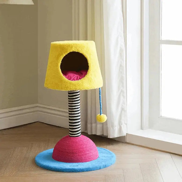 Stylish Table Lamp Cat Condo with Scratching Post | Space-Saving Cat Furniture - Gabby Whale