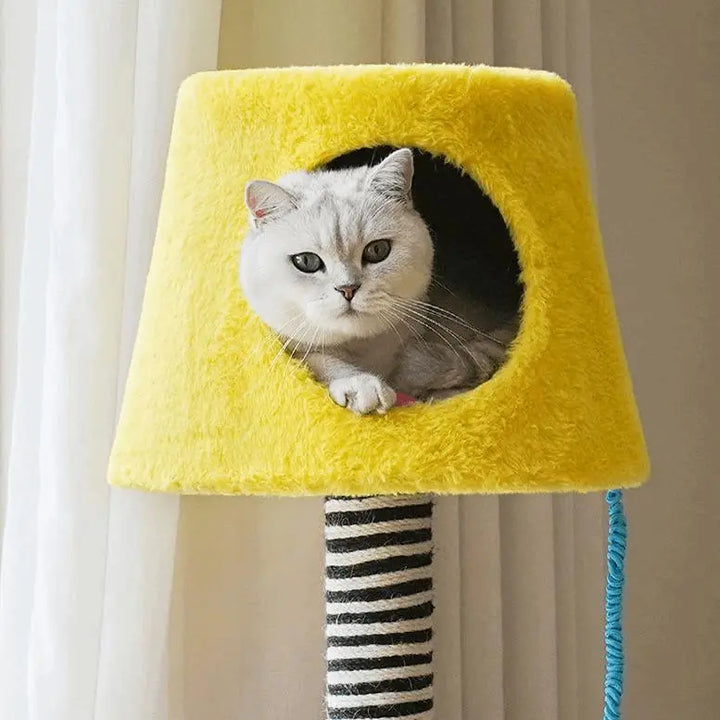 Stylish Table Lamp Cat Condo with Scratching Post | Space-Saving Cat Furniture - Gabby Whale