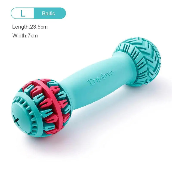 Durable treat dispenser dog toy made from natural rubber, designed to engage dogs with interactive play and mental stimulation.