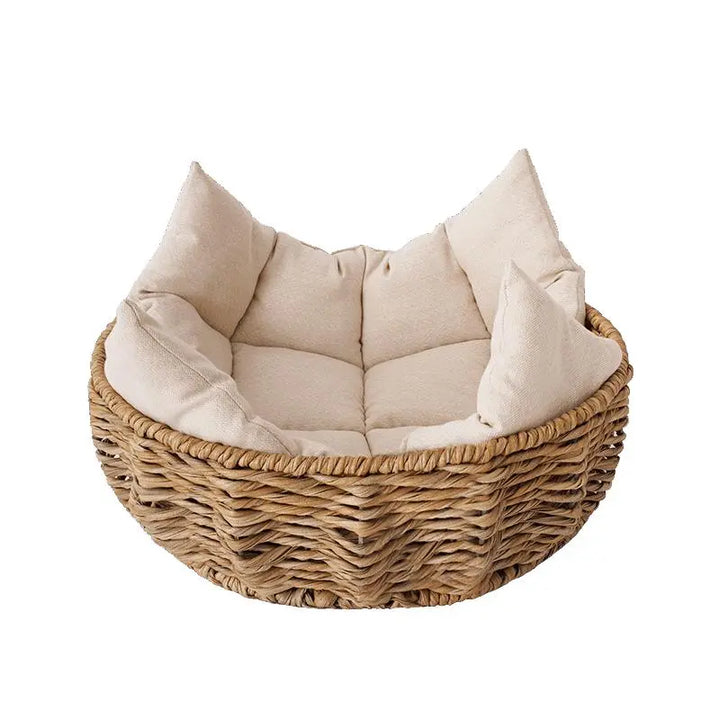 Woven Rattan Pet Bed - Luxurious Hand-Woven Pet House for All Seasons - Gabby Whale