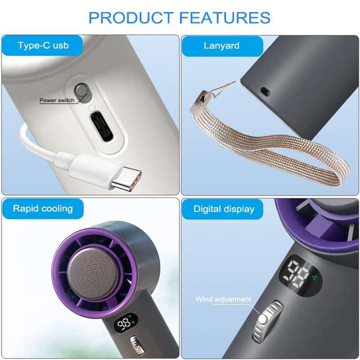 Portable Handheld Turbo Fan Cooling Semiconductor Refrigeration 3000mAh Battery Wind Speeds Adjustable Mini Personal Fan Gabby Whale