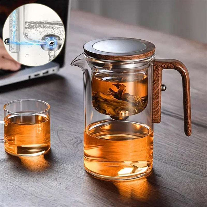 One Click Magnetic Teapot Separation Filtration Glass Tea Pot Wood Handle Tea Water Separation Inner Container Teapot Gabby Whale