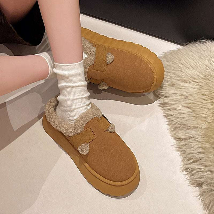 New Luxury Winter Women's Shoes Plush Fashion Retro Bean Shoes Cotton Women's Flat Sole Slippers Platform Women Boots Gabby Whale