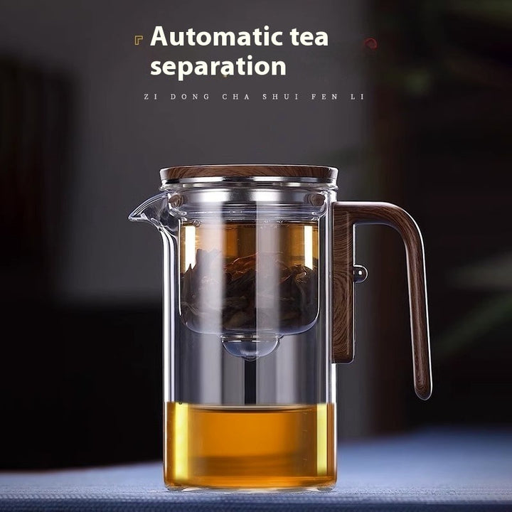 One Click Magnetic Teapot Separation Filtration Glass Tea Pot Wood Handle Tea Water Separation Inner Container Teapot Gabby Whale