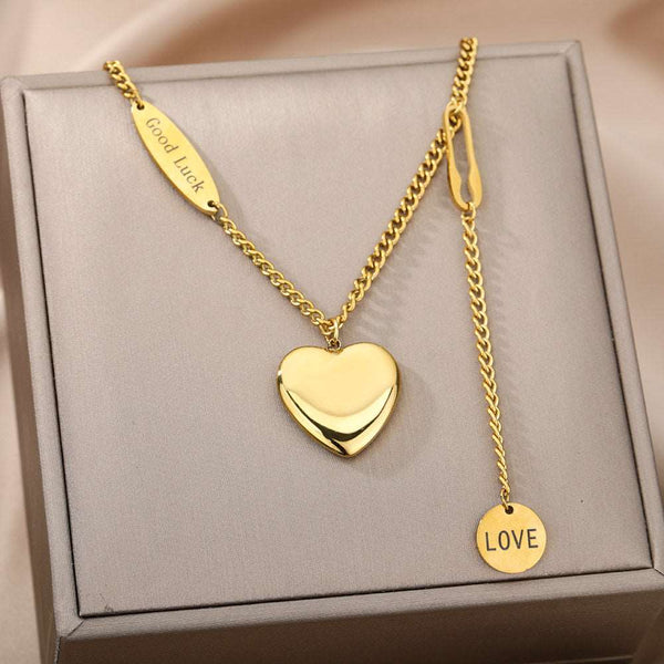 Fashion Jewelry Multilayer Heart Pendant Necklaces For Women Stainless Steel Chain Choker Zircon Moon Star Necklace Femme Wedding Jewelry Gift Gabby Whale