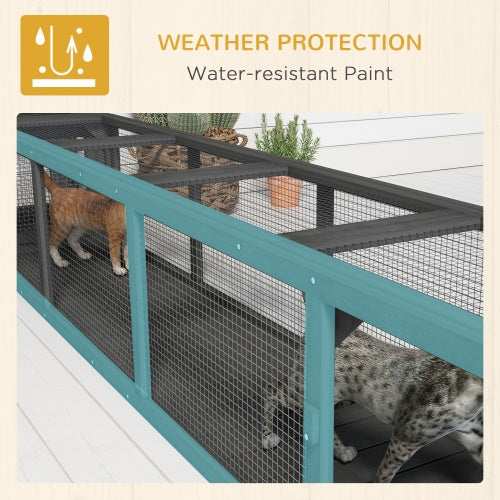 79 Inch Long Wooden Cat Runway With Weather Protection, Inside And Outside Connection, Suitable For Deck Terraces, Balconies, Dark Grey Gabby Whale