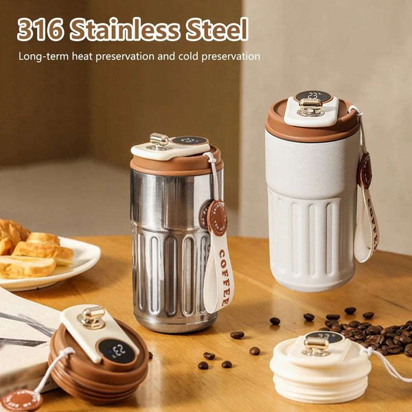 Smart Digital Thermal Bottle Portable Coffee Mug Stainless Steel Water Bottle In-Car Insulated Cup Keep Cold Vacuum Flasks 450ml - Gabby Whale