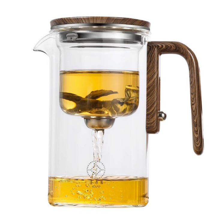 One Click Magnetic Teapot Separation Filtration Glass Tea Pot Wood Handle Tea Water Separation Inner Container Teapot Gabby Whale