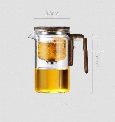 One Click Magnetic Teapot Separation Filtration Glass Tea Pot Wood Handle Tea Water Separation Inner Container Teapot Gabby Whale