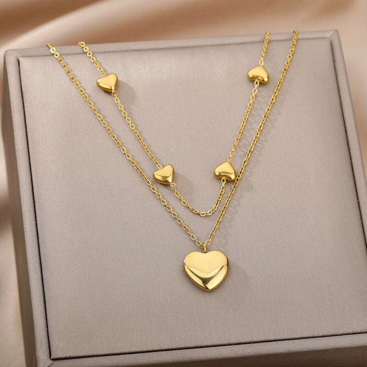 Fashion Jewelry Multilayer Heart Pendant Necklaces For Women Stainless Steel Chain Choker Zircon Moon Star Necklace Femme Wedding Jewelry Gift Gabby Whale