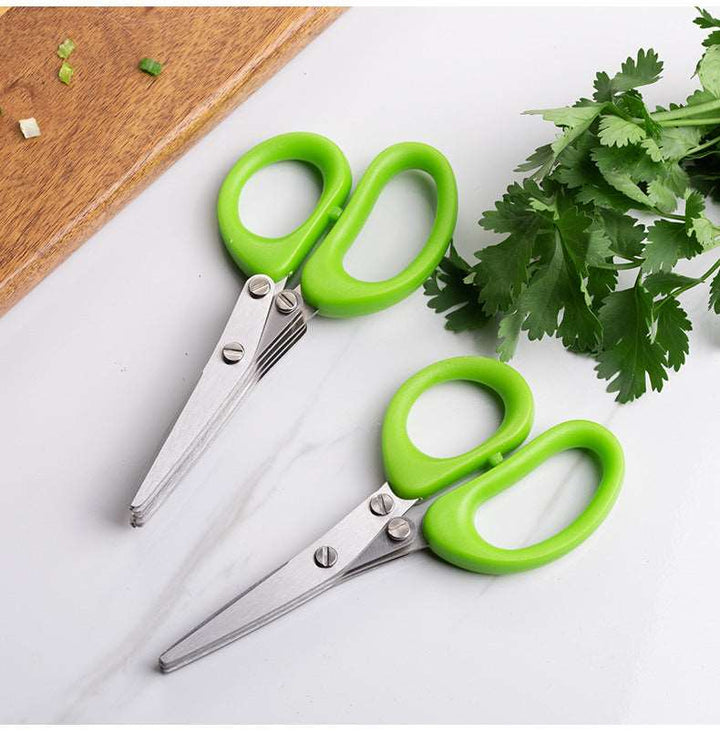 Multifunctional Multi-layer Green Onion Scissors Stainless Steel Onion Cutting Knife Herb Seaweed Spice Scissors Kitchen Scissor Kitchen Gadgets Gabby Whale