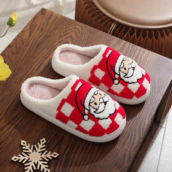 New Christmas Plaid Santa Claus Slippers Winter Indoor Non-slip Floor Bedroom Fuzzy House Shoes For Women Home Slipper Gabby Whale