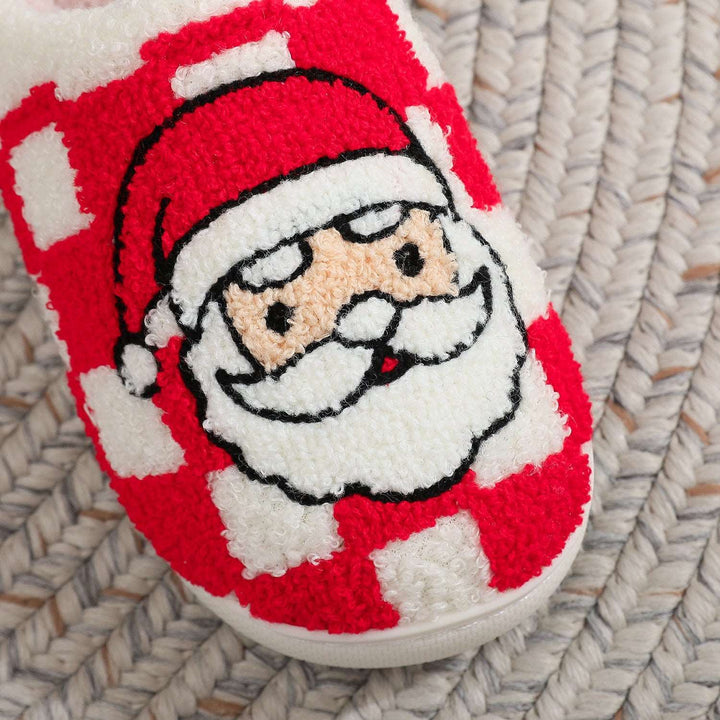 New Christmas Plaid Santa Claus Slippers Winter Indoor Non-slip Floor Bedroom Fuzzy House Shoes For Women Home Slipper Gabby Whale