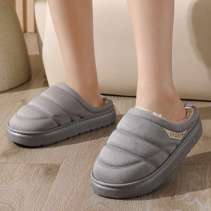 Fashion Solid Plush Slipper Winter Warm Indoor Floor Bedroom Home Slippers For Couple Thick-soled House Shoes Women Men Gabby Whale